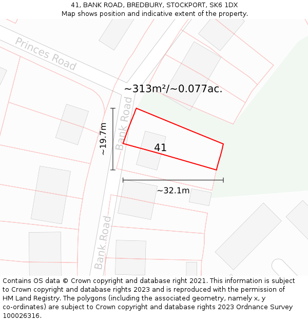 41, BANK ROAD, BREDBURY, STOCKPORT, SK6 1DX: Plot and title map