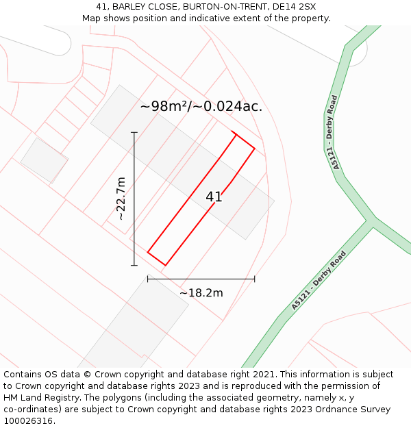 41, BARLEY CLOSE, BURTON-ON-TRENT, DE14 2SX: Plot and title map