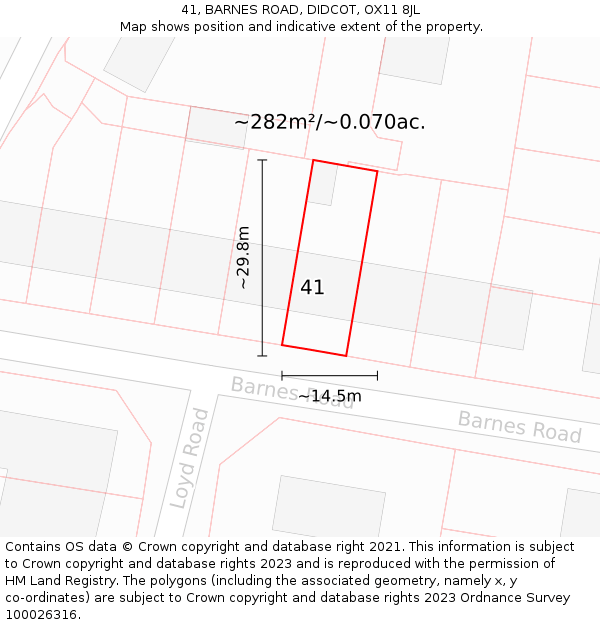 41, BARNES ROAD, DIDCOT, OX11 8JL: Plot and title map