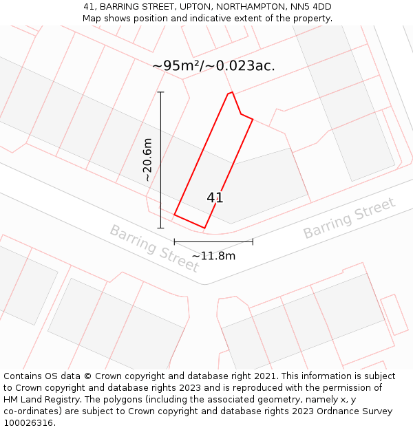 41, BARRING STREET, UPTON, NORTHAMPTON, NN5 4DD: Plot and title map