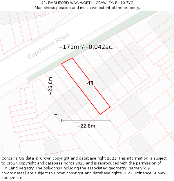 41, BASHFORD WAY, WORTH, CRAWLEY, RH10 7YG: Plot and title map