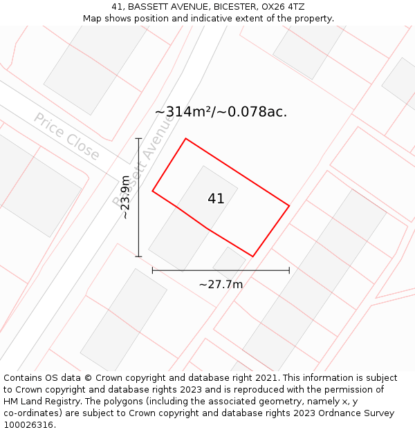 41, BASSETT AVENUE, BICESTER, OX26 4TZ: Plot and title map