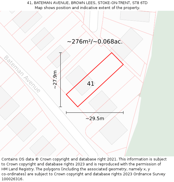 41, BATEMAN AVENUE, BROWN LEES, STOKE-ON-TRENT, ST8 6TD: Plot and title map