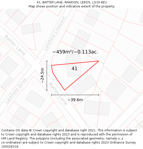 41, BATTER LANE, RAWDON, LEEDS, LS19 6EU: Plot and title map