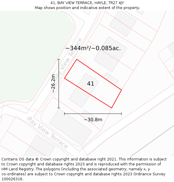 41, BAY VIEW TERRACE, HAYLE, TR27 4JY: Plot and title map