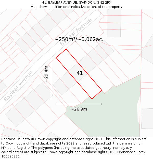 41, BAYLEAF AVENUE, SWINDON, SN2 2RX: Plot and title map