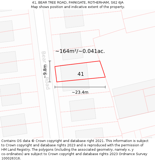 41, BEAR TREE ROAD, PARKGATE, ROTHERHAM, S62 6JA: Plot and title map