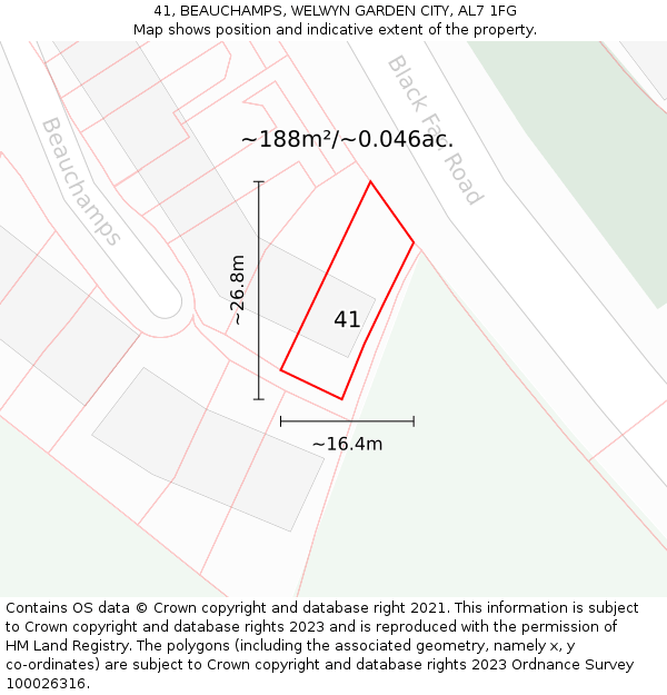 41, BEAUCHAMPS, WELWYN GARDEN CITY, AL7 1FG: Plot and title map