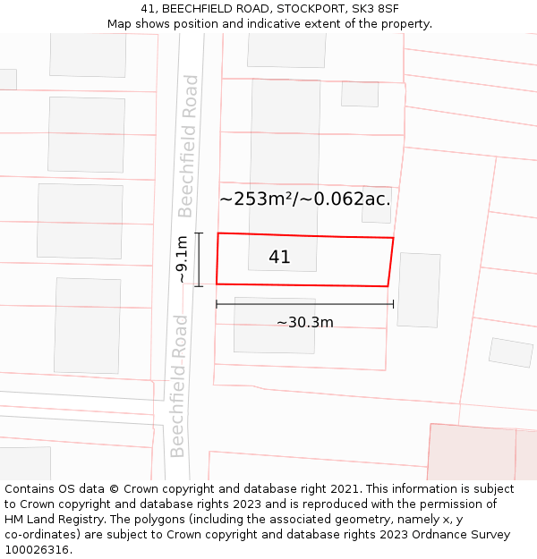 41, BEECHFIELD ROAD, STOCKPORT, SK3 8SF: Plot and title map