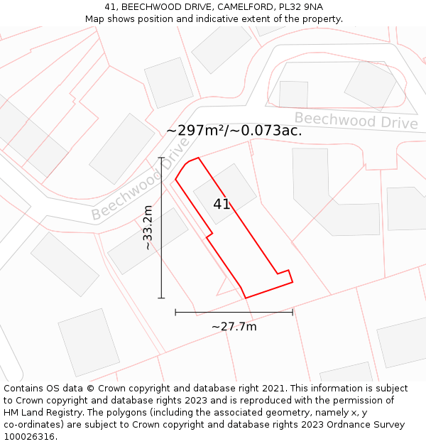 41, BEECHWOOD DRIVE, CAMELFORD, PL32 9NA: Plot and title map