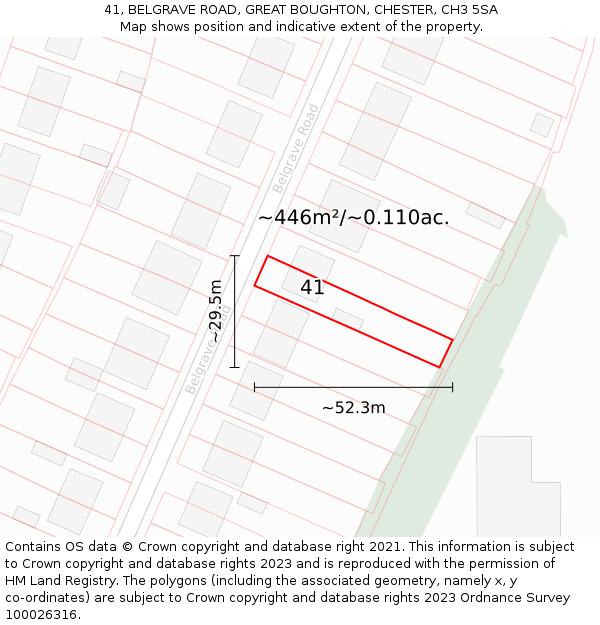 41, BELGRAVE ROAD, GREAT BOUGHTON, CHESTER, CH3 5SA: Plot and title map