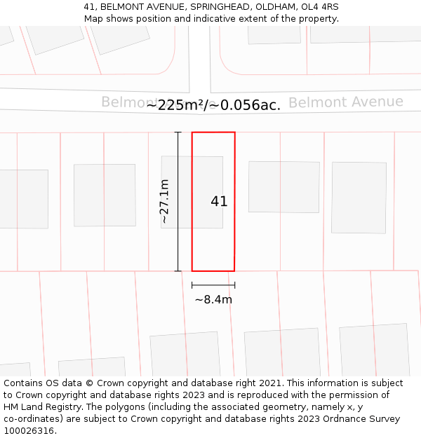 41, BELMONT AVENUE, SPRINGHEAD, OLDHAM, OL4 4RS: Plot and title map