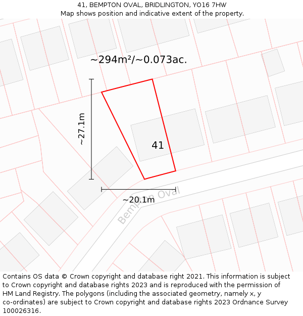 41, BEMPTON OVAL, BRIDLINGTON, YO16 7HW: Plot and title map