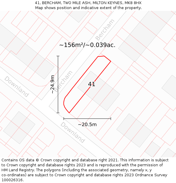 41, BERCHAM, TWO MILE ASH, MILTON KEYNES, MK8 8HX: Plot and title map