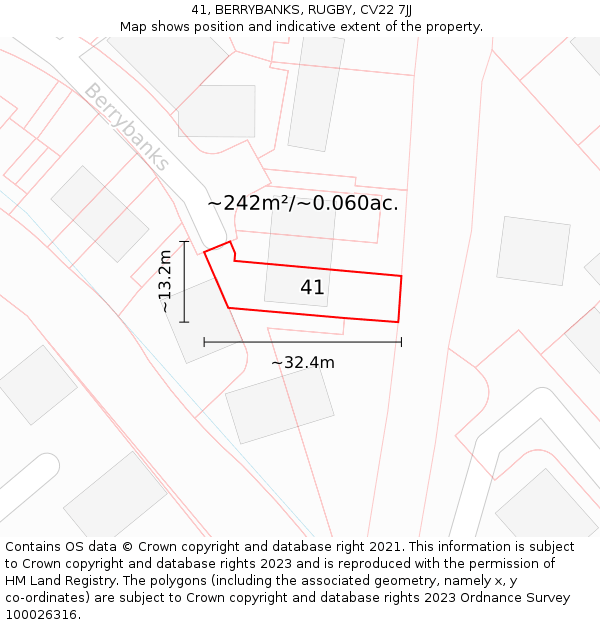 41, BERRYBANKS, RUGBY, CV22 7JJ: Plot and title map