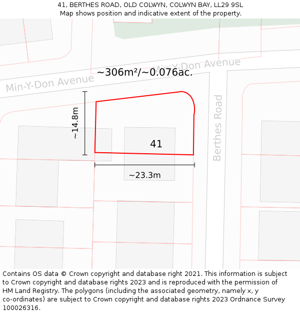 41, BERTHES ROAD, OLD COLWYN, COLWYN BAY, LL29 9SL: Plot and title map