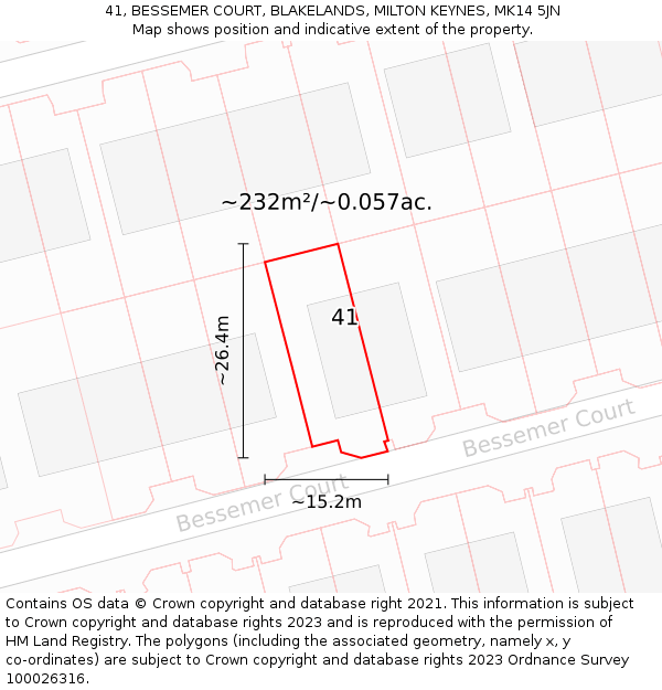 41, BESSEMER COURT, BLAKELANDS, MILTON KEYNES, MK14 5JN: Plot and title map