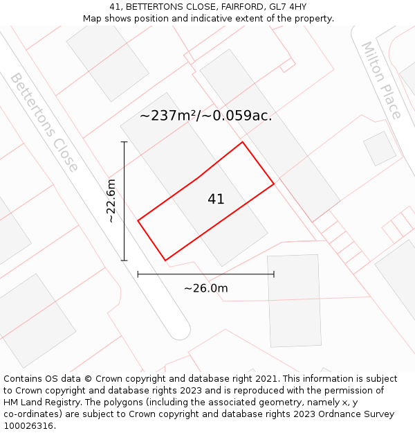 41, BETTERTONS CLOSE, FAIRFORD, GL7 4HY: Plot and title map