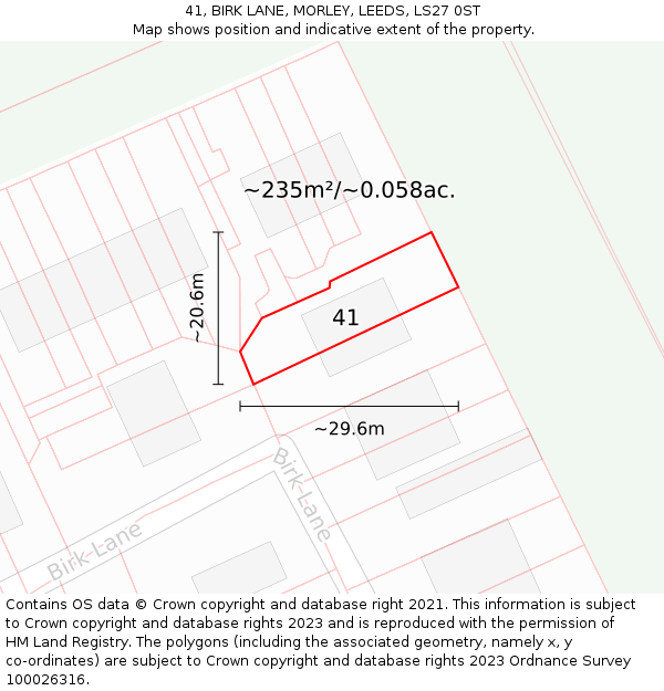 41, BIRK LANE, MORLEY, LEEDS, LS27 0ST: Plot and title map