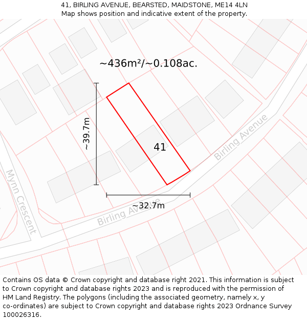 41, BIRLING AVENUE, BEARSTED, MAIDSTONE, ME14 4LN: Plot and title map