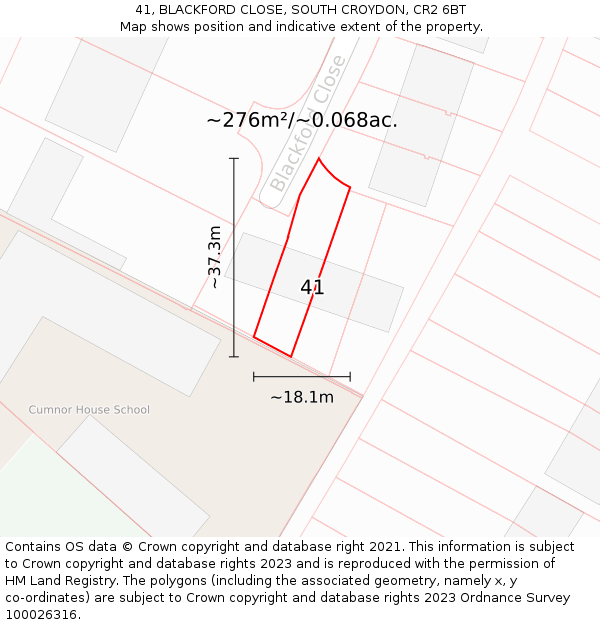 41, BLACKFORD CLOSE, SOUTH CROYDON, CR2 6BT: Plot and title map