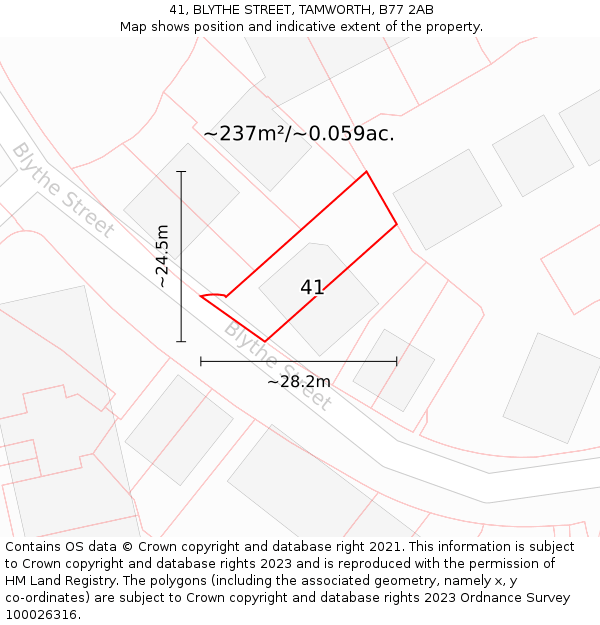 41, BLYTHE STREET, TAMWORTH, B77 2AB: Plot and title map