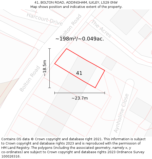 41, BOLTON ROAD, ADDINGHAM, ILKLEY, LS29 0NW: Plot and title map