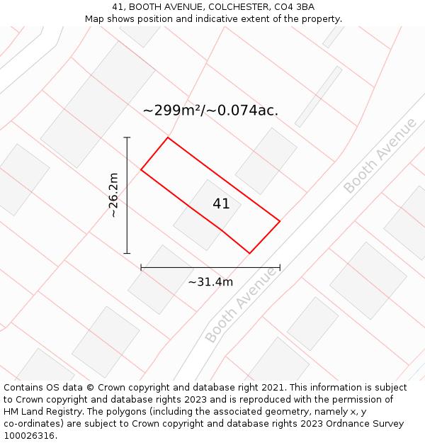 41, BOOTH AVENUE, COLCHESTER, CO4 3BA: Plot and title map