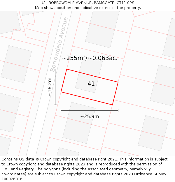 41, BORROWDALE AVENUE, RAMSGATE, CT11 0PS: Plot and title map