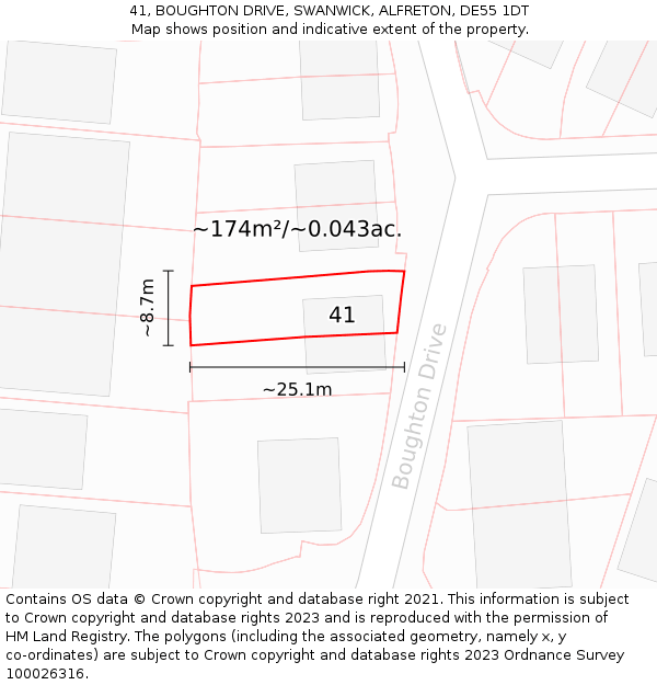 41, BOUGHTON DRIVE, SWANWICK, ALFRETON, DE55 1DT: Plot and title map