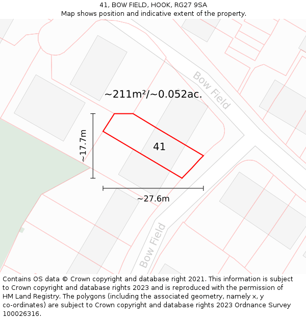 41, BOW FIELD, HOOK, RG27 9SA: Plot and title map