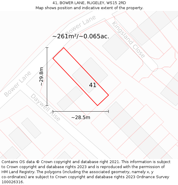 41, BOWER LANE, RUGELEY, WS15 2RD: Plot and title map