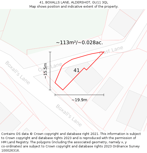 41, BOXALLS LANE, ALDERSHOT, GU11 3QL: Plot and title map