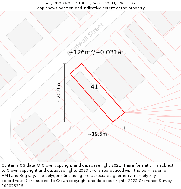 41, BRADWALL STREET, SANDBACH, CW11 1GJ: Plot and title map