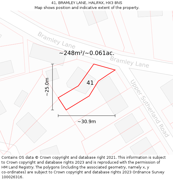 41, BRAMLEY LANE, HALIFAX, HX3 8NS: Plot and title map