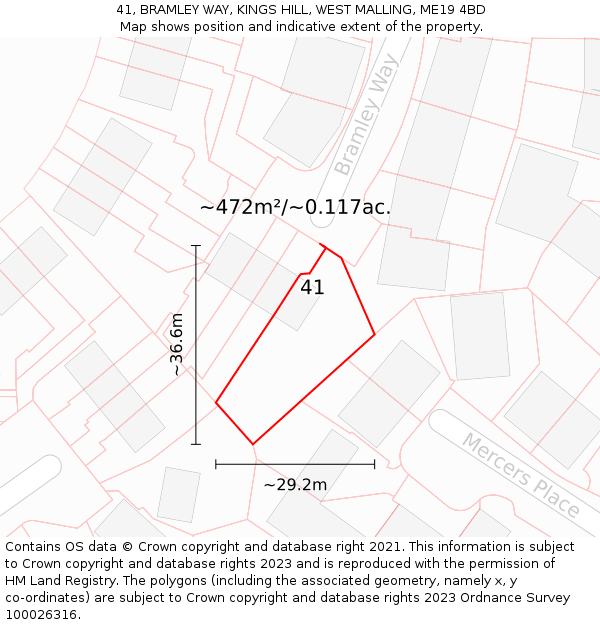 41, BRAMLEY WAY, KINGS HILL, WEST MALLING, ME19 4BD: Plot and title map