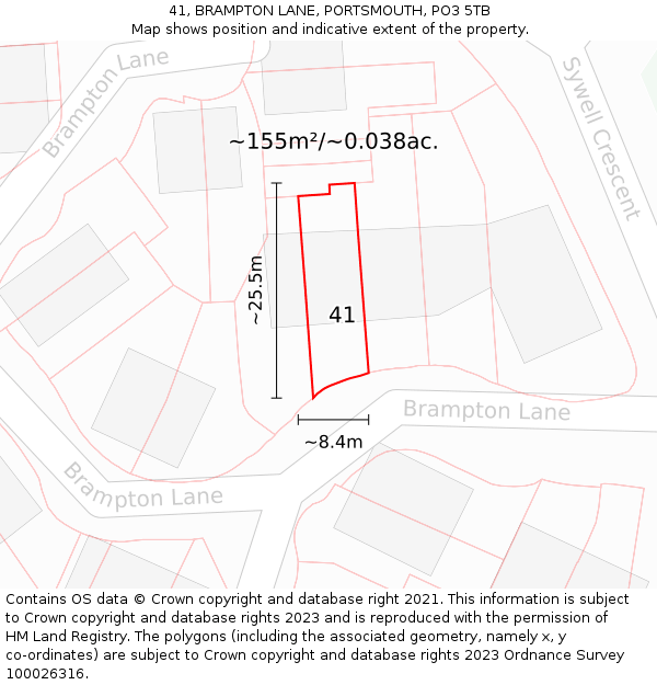 41, BRAMPTON LANE, PORTSMOUTH, PO3 5TB: Plot and title map