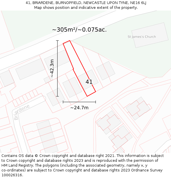 41, BRIARDENE, BURNOPFIELD, NEWCASTLE UPON TYNE, NE16 6LJ: Plot and title map