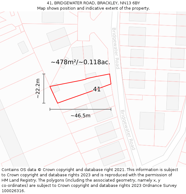 41, BRIDGEWATER ROAD, BRACKLEY, NN13 6BY: Plot and title map