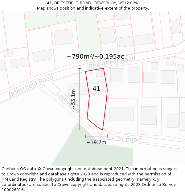 41, BRIESTFIELD ROAD, DEWSBURY, WF12 0PW: Plot and title map