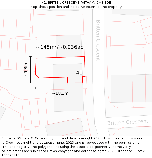 41, BRITTEN CRESCENT, WITHAM, CM8 1QE: Plot and title map