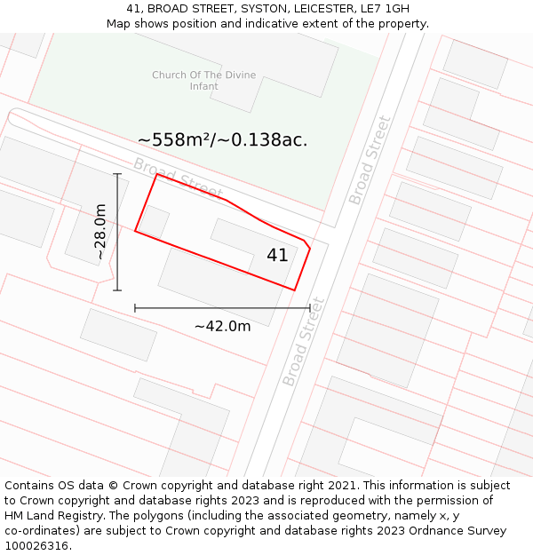 41, BROAD STREET, SYSTON, LEICESTER, LE7 1GH: Plot and title map