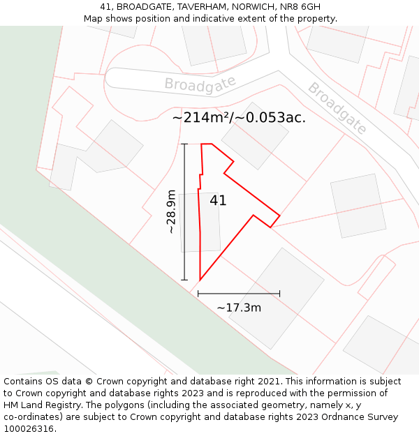 41, BROADGATE, TAVERHAM, NORWICH, NR8 6GH: Plot and title map