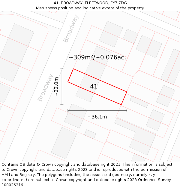 41, BROADWAY, FLEETWOOD, FY7 7DG: Plot and title map