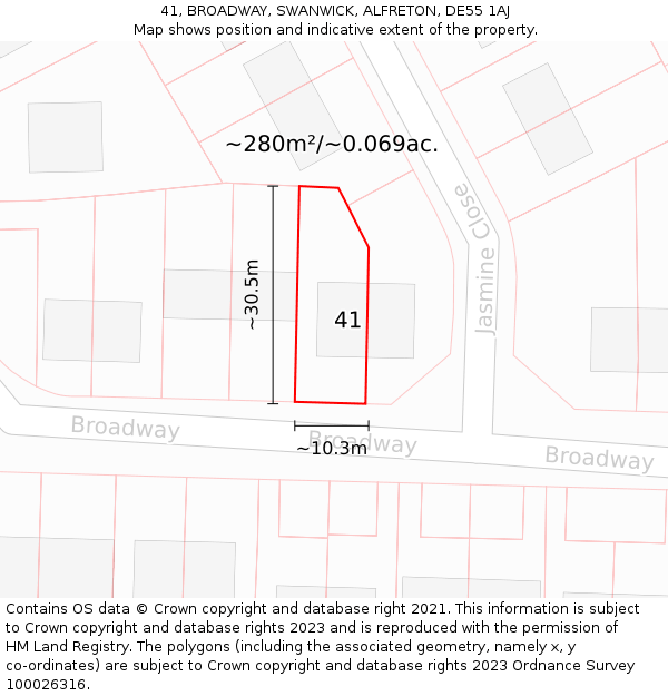 41, BROADWAY, SWANWICK, ALFRETON, DE55 1AJ: Plot and title map