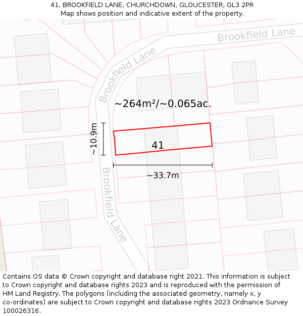 41, BROOKFIELD LANE, CHURCHDOWN, GLOUCESTER, GL3 2PR: Plot and title map