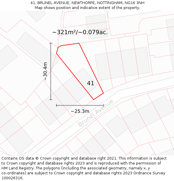 41, BRUNEL AVENUE, NEWTHORPE, NOTTINGHAM, NG16 3NH: Plot and title map