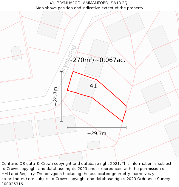 41, BRYNHAFOD, AMMANFORD, SA18 3QH: Plot and title map