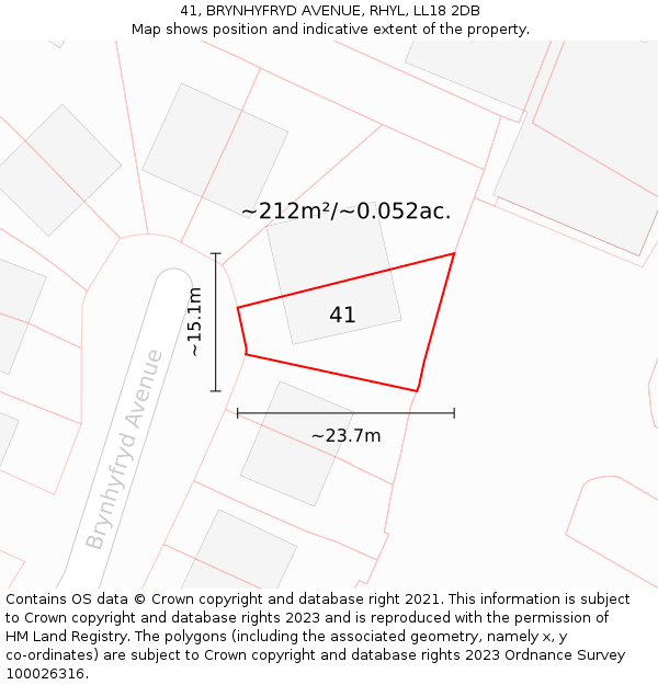 41, BRYNHYFRYD AVENUE, RHYL, LL18 2DB: Plot and title map