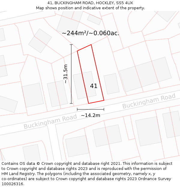 41, BUCKINGHAM ROAD, HOCKLEY, SS5 4UX: Plot and title map